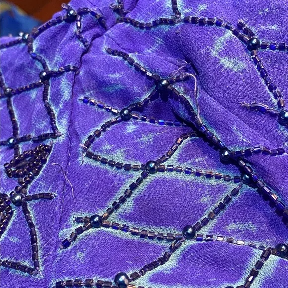 Vintage Laurence Kazer New York Y2K 100% Silk Elegant Blue Beaded Dress Size 3X - Picture 15 of 15